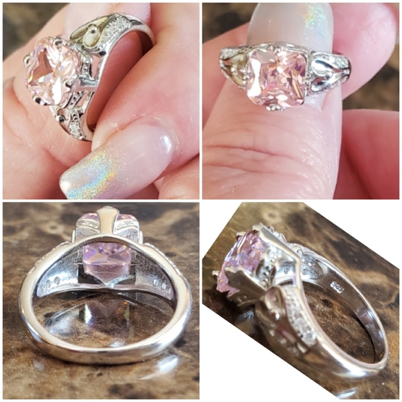 Genuine 3ct Pink & White Sapphire Ring Size 6 - Picture 6 of 8